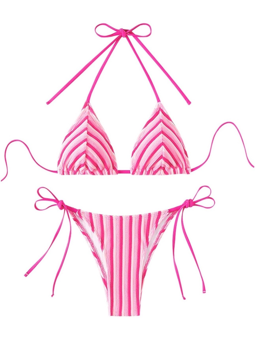 Amazon Pink & White Striped Triangle Bikini Set